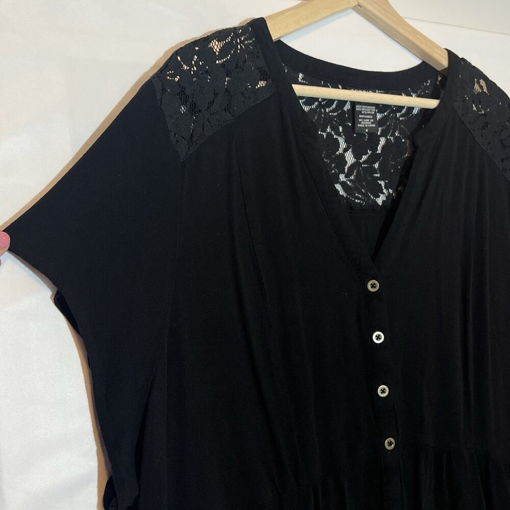 Torrid 4 Women Top Plus Size 4X Black Stretch Short Sleeve Lightweight Lace - Picture 3 of 9